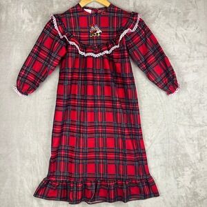 Disney Store Girls Size 6 Red Plaid Minnie Mouse Daisy Duck Nightgown Lace Trim